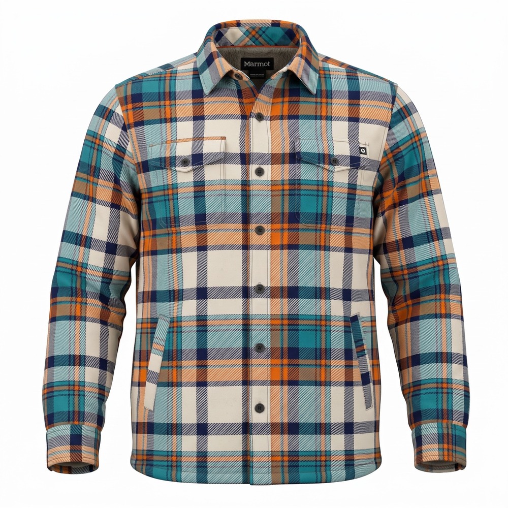 Marmot Ridgefield Sherpa Lined Flannel Jacket Mens Medium Blue Orange 44300